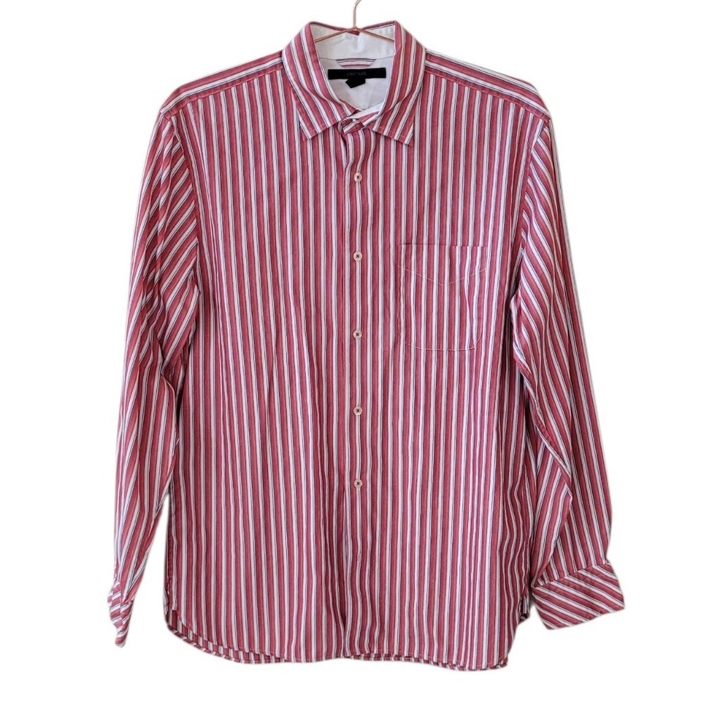 EXPRESS L Red Multi Stripe Classic Fit Long Sleeve Button Front Shirt Men